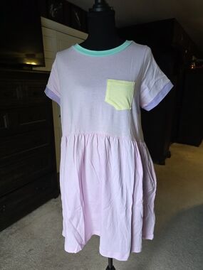 My Violet Pink Cadoodle Babydoll T-Shirt Dress Medium NWT Pastel Cotton Pockets